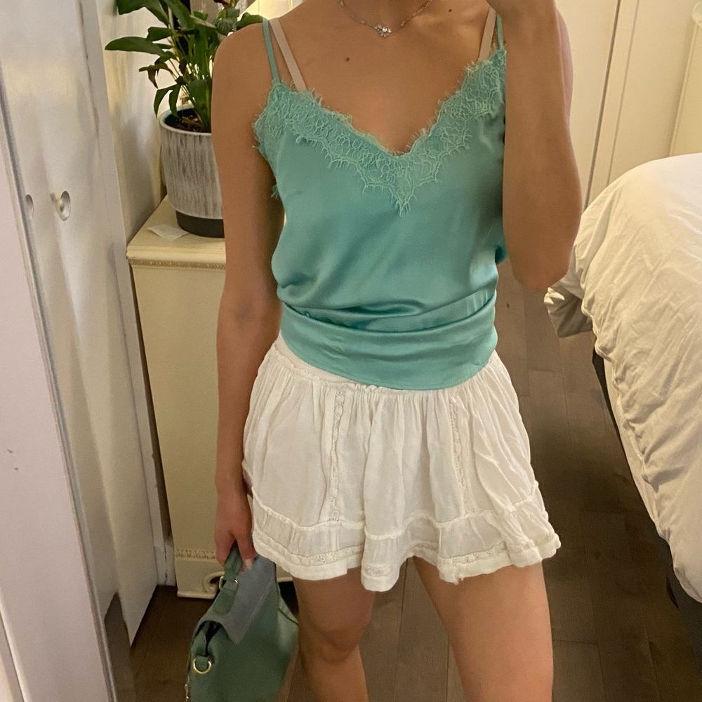 Green mint satin blouse